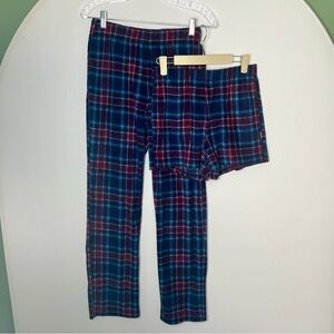 Eddie Bauer Women’s Plaid Fleece Pajama Pants & Shorts Set Blue Red XS Lounge